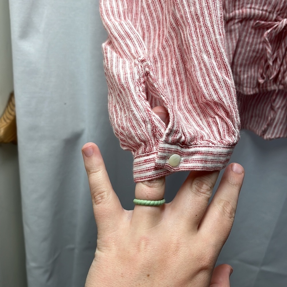 Rails Button Front Tie Red And White Stripe Blous… - image 4